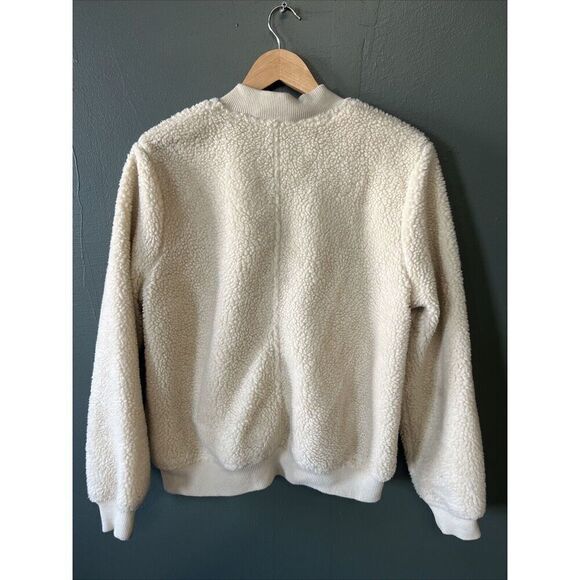 Old Navy Beige Sherpa Fleece Bomber Jacket Cozy Zip-Up Outerwear Large - Picture 3 of 3